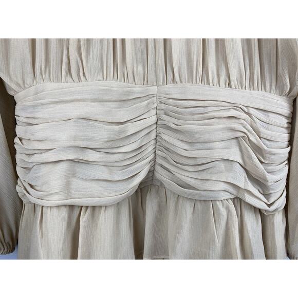 NWT Gianni Bini Sz 12 Piper Ruched Chiffon Feminine Romantic Soft Beige Dress - Picture 5 of 13
